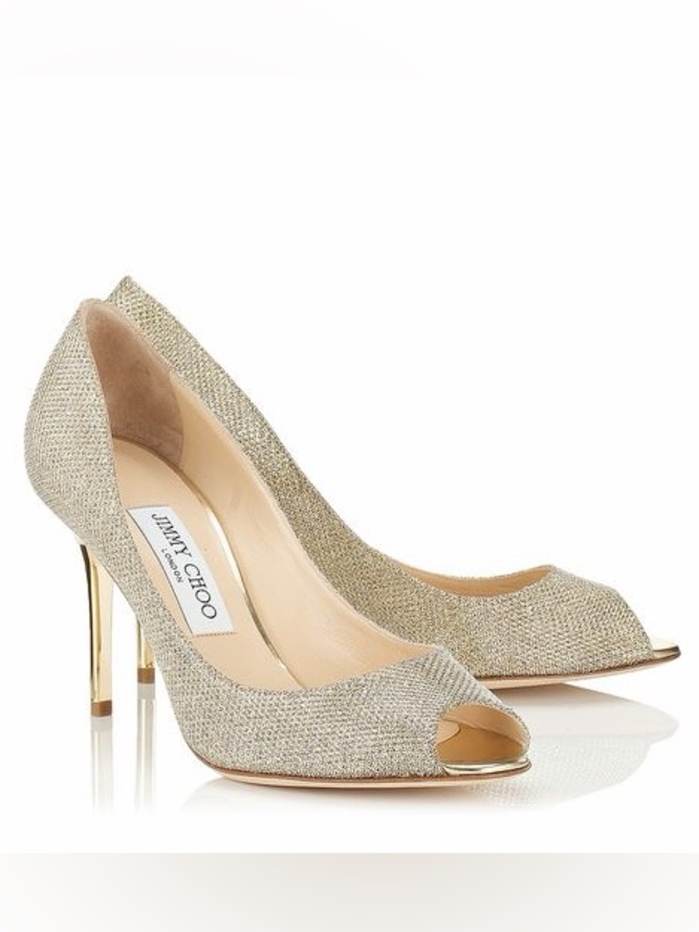 Jimmy Choo gold Glitter Peep Toe Pump